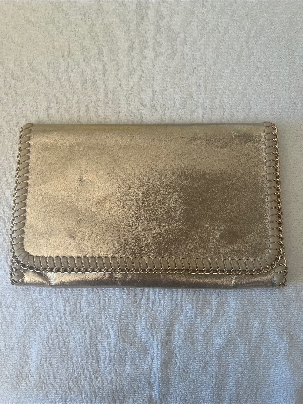 Nordstrom Metallic Gold Chain-Trim Foldover Clutch